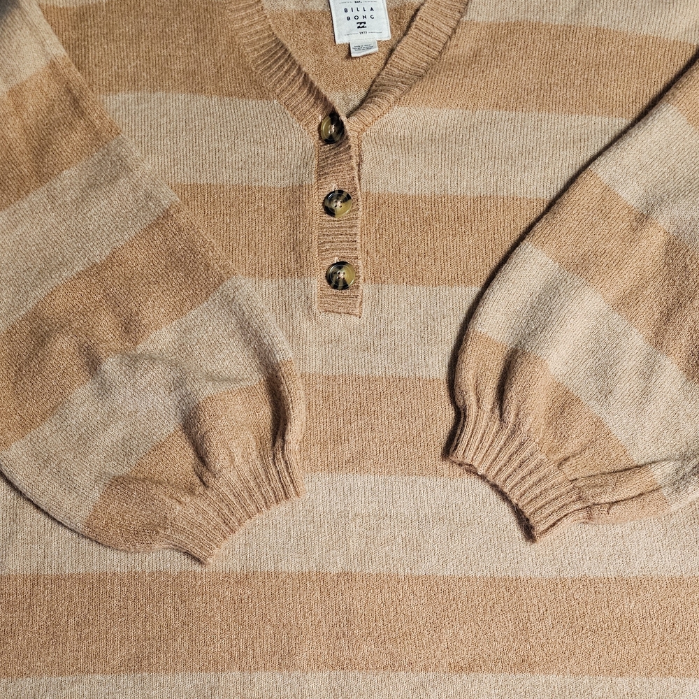 Billabong Tan & Beige Striped Henley Pullover